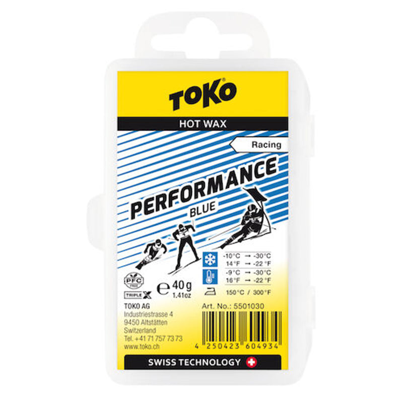 Toko Performance Ski and Snowboard Hot Wax 40g Blue - Fluoro Free SKI & SNOWBOARD WAX Toko