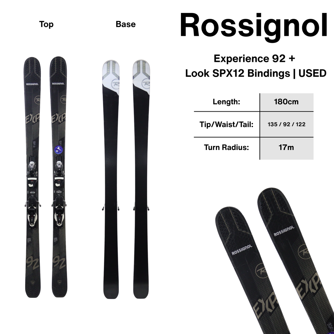 180cm Rossignol Experience 92 + Look SPX12 Bindings - USED SKIS Rossignol