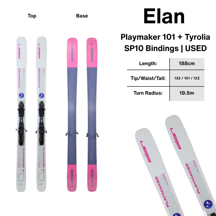 188cm Elan Playmaker 101 + Tyrolia SP10 Bindings - USED SKIS Elan