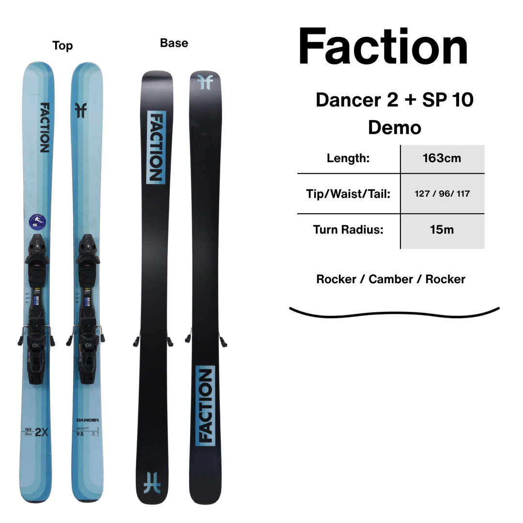 Faction Dancer 2X 163cm + Tyrolia SP 10 Demo Bindings | 2024 USED USED SKIS Faction