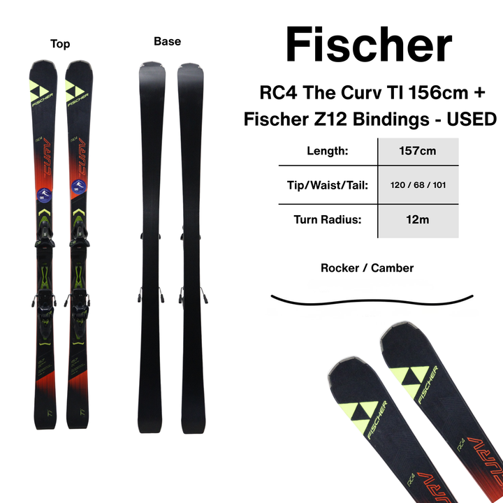 Fischer RC4 Curv TI 156cm + Fischer Z12 Bindings - 2018 USED SKIS Fischer