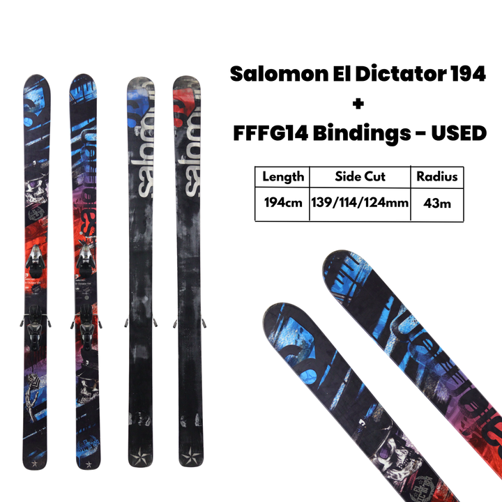 Salomon El Dictator 194 + FFG14 Bindings - USED SKIS Salomon