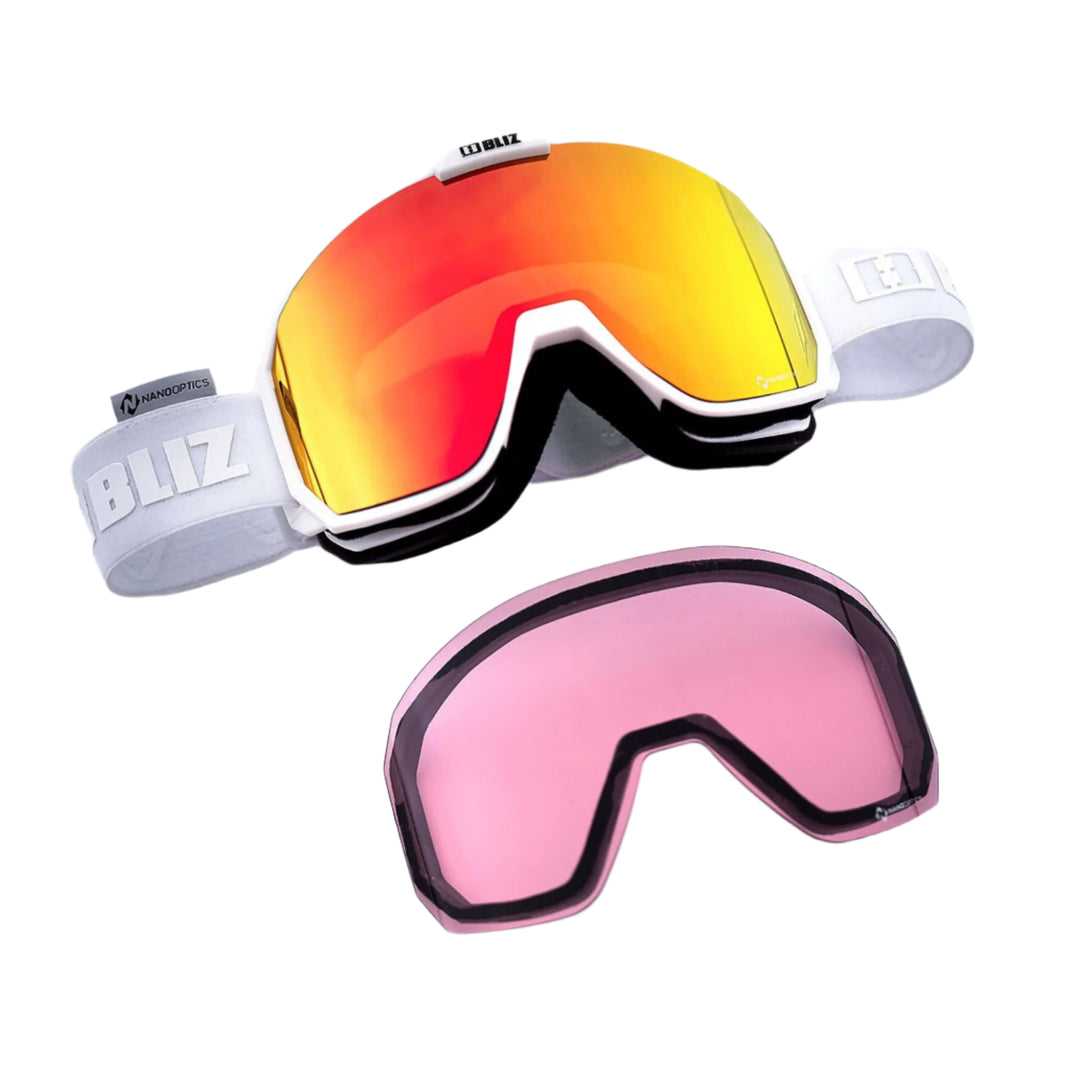 Bliz Ski Goggles - Split 16 - White with Magnetic Brown Red Cat 3 + Pink Cat 1 Lenses GOGGLES Bliz