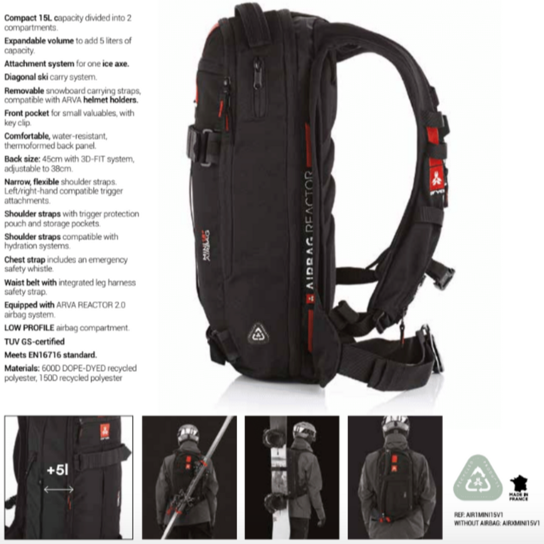 Arva Mini 15+ AIRBAG Touring Backpack AVALANCHE SAFETY GEAR Arva