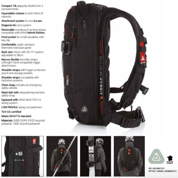 Arva Mini 15+ AIRBAG Touring Backpack AVALANCHE SAFETY GEAR Arva
