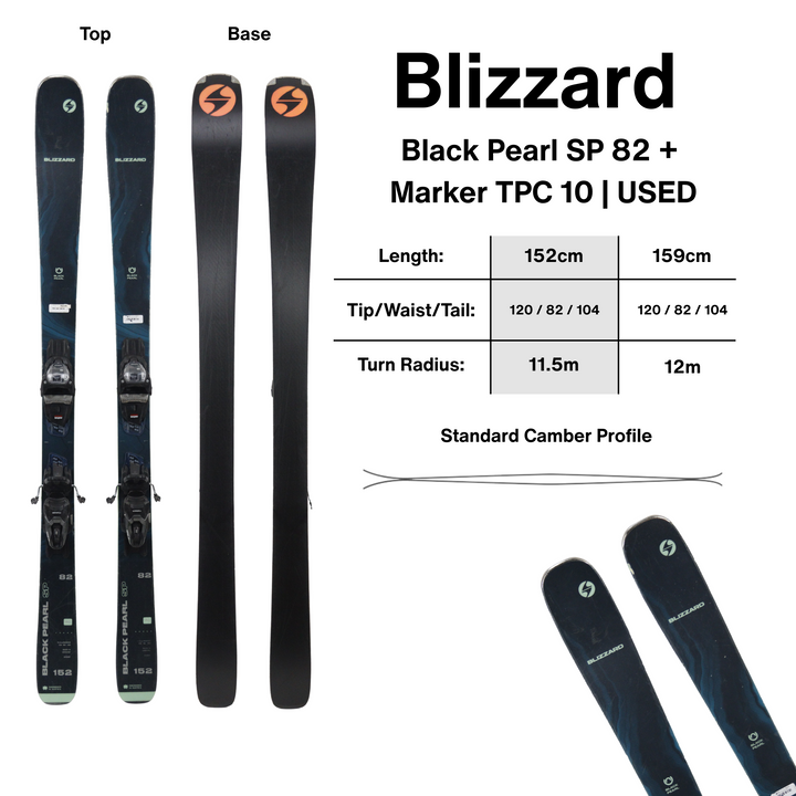 152cm Blizzard Black Pearl SP 82 (2023) + Marker TPC 10 | USED USED SKIS Blizzard