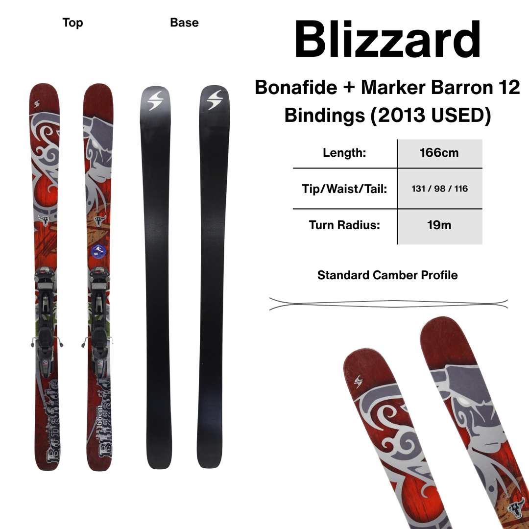 Blizzard Bonafide 166cm + Marker Barron 12 Bindings | 2013 USED USED SKIS Blizzard