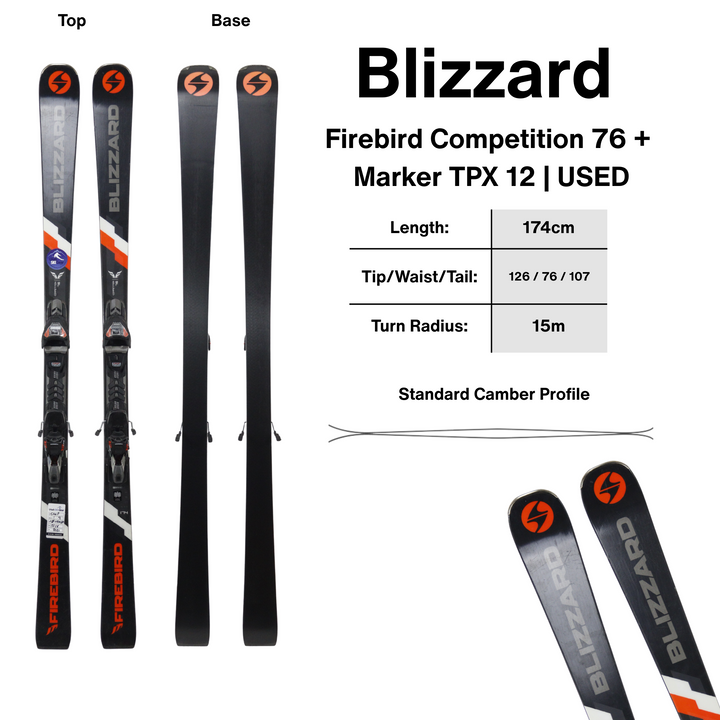 174cm Blizzard Firebird Competition 76 (2020) + Marker TPX 12 Bindings | USED USED SKIS Blizzard