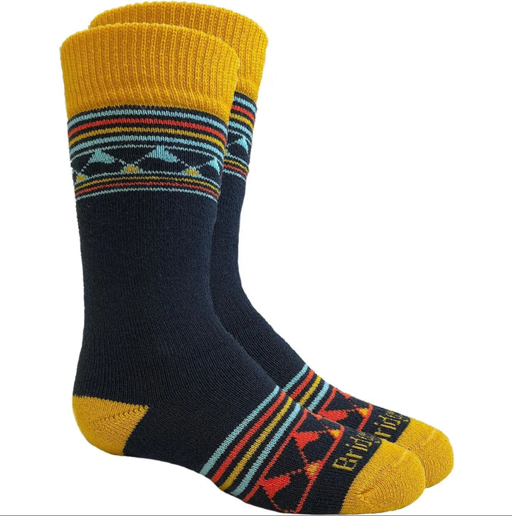 Bridgedale Kid's Merino Ski 2 Pack Merino Endurance Over Calf APPAREL Bridgedale Socks Blue/Yellow S 