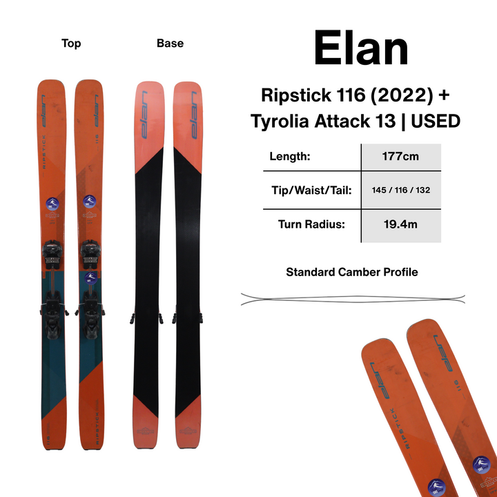 Elan Ripstick 116 177cm Skis + Tyrolia Attack 13 Bindings | 2022 USED USED SKIS Elan