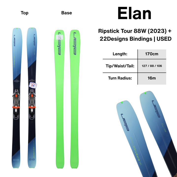 Elan Ripstick Tour 88W (2023) + 22Designs Telemark Binding - USED SKIS Elan