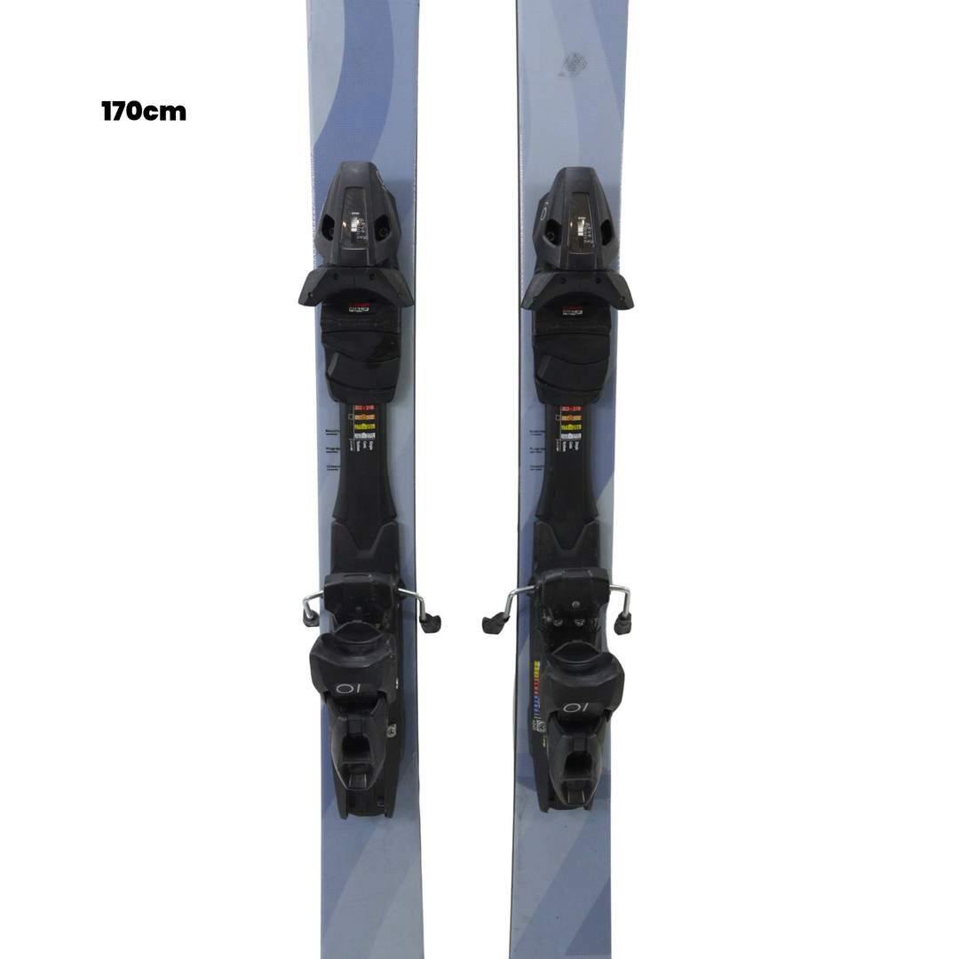 Pair of skis with bindings on a white background, featuring the Utah Ski Gear logo.