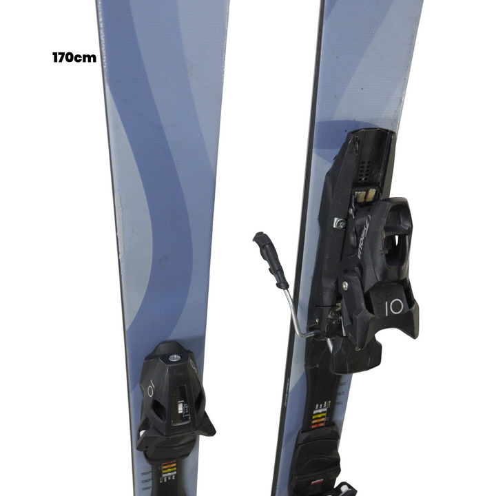 Pair of skis with bindings on a white background, featuring Utah Ski Gear logo.