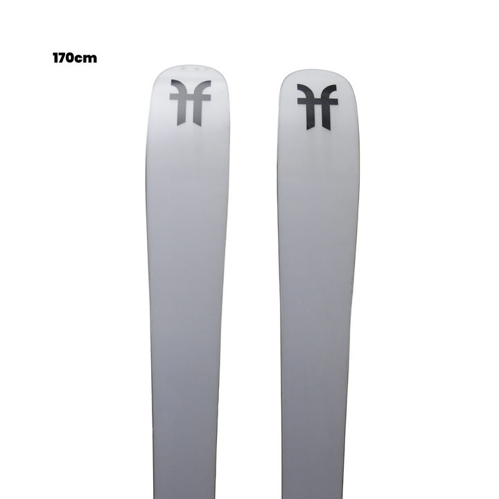 Pair of gray skis with a logo on a white background, featuring 'Utah Ski Gear' branding.