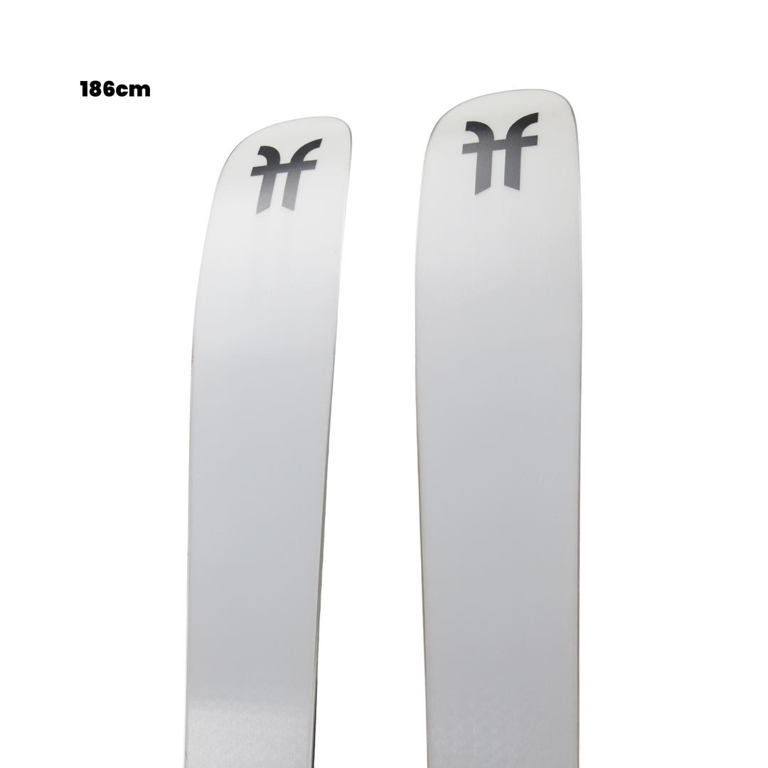 Two white skis with a logo on a white background, featuring 'Utah Ski Gear' branding.