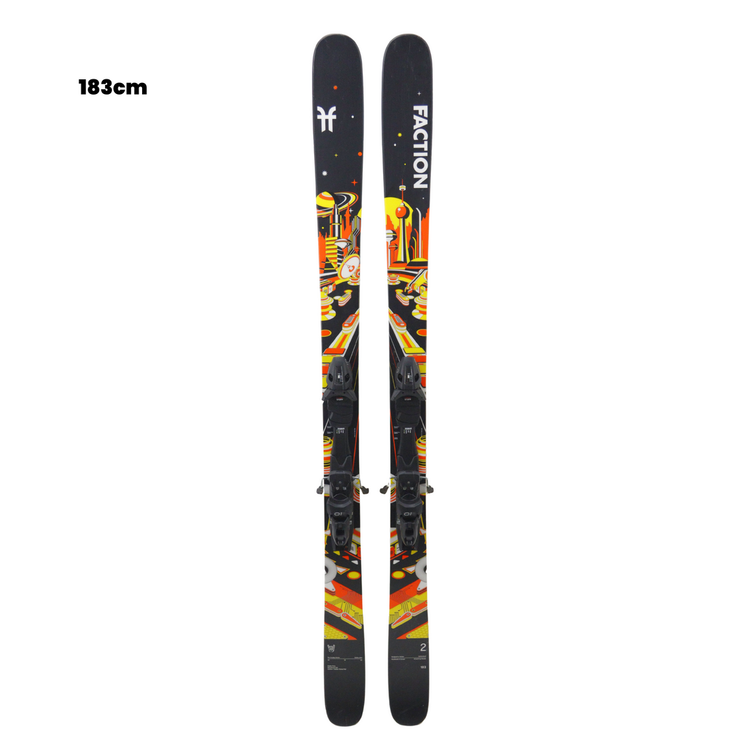 Pair of Faction skis with bindings on a white background, featuring the brand 'Utah Ski Gear'.