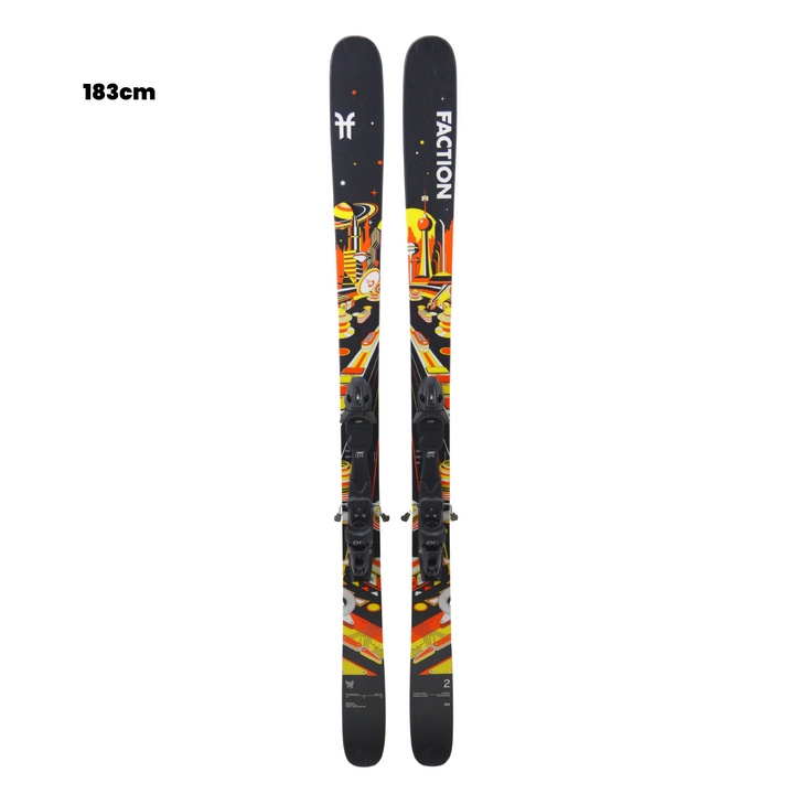 Pair of Faction skis with bindings on a white background, featuring the brand 'Utah Ski Gear'.