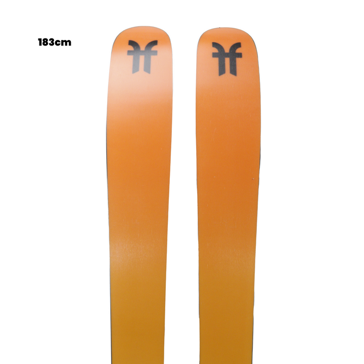 Pair of orange skis with a logo on a white background, featuring 'Utah Ski Gear' branding.