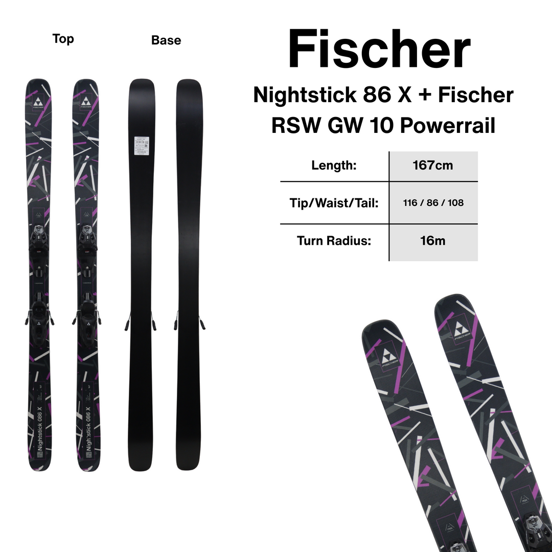 Fischer Nightstick 86X Skis 167cm | 2027 + RSW GW 10 Powerrail - [Open Box Return] SKIS Fischer