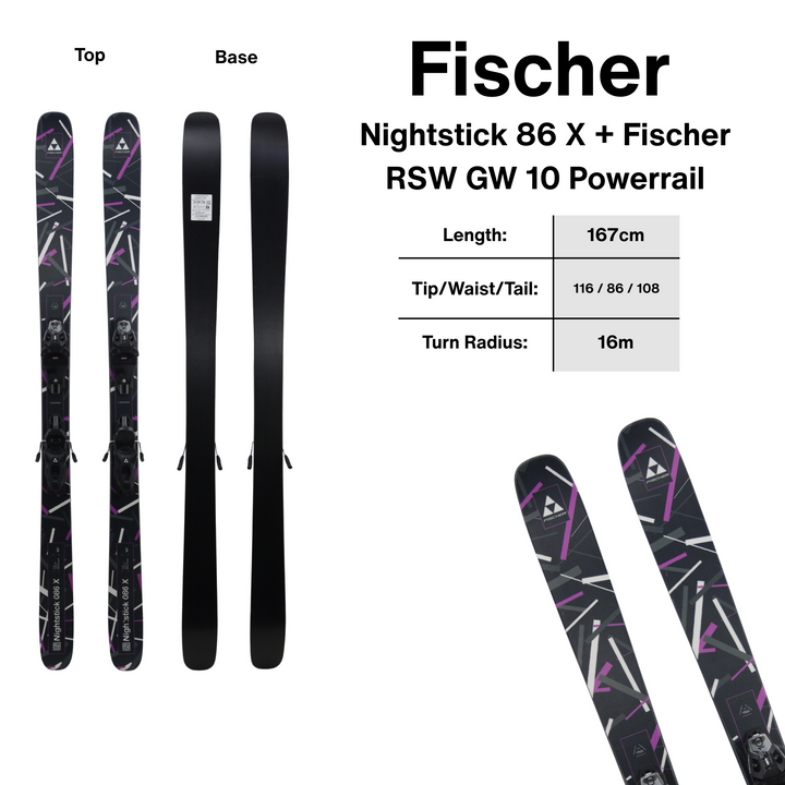 Fischer Nightstick 86X Skis 167cm | 2027 + RSW GW 10 Powerrail - [Open Box Return] SKIS Fischer