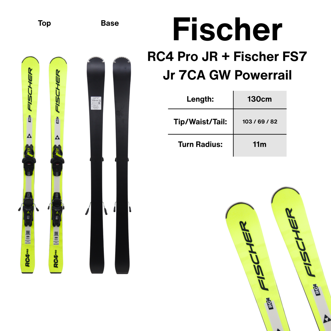 Fischer RC4 Pro JR Skis + FS7 Jr 7CA GW Powerrail - 130cm | 2027 - [Open Box Return] SKIS Fischer