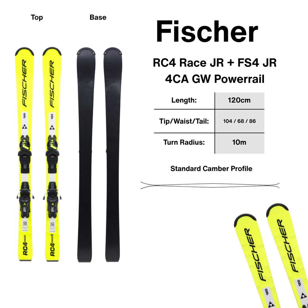 Fischer RC4 Race JR Skis + FS4 Jr 4CA GW Powerrail - 120cm | 2027 - [Open Box Return] SKIS Fischer