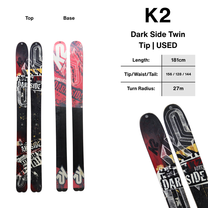 K2 Dark Side 181cm Skis Flat Big Mountain Powder Twin Tip - USED SKIS K2
