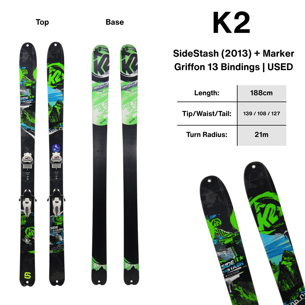 K2 SideStash 2013 + Marker Griffon 13 Bindings - USED SKIS K2