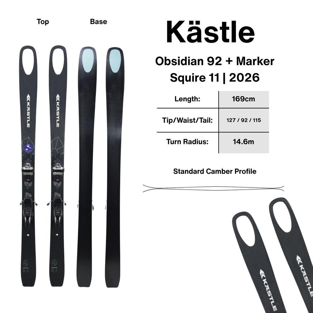 Kastle Obsidian 92 169cm Skis + Marker Squire 11 Bindings | 2027 USED USED SKIS Kastle