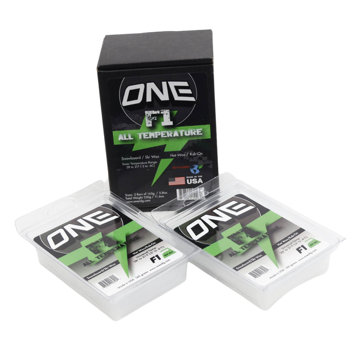 One MFG F1 Ski and Snowboard Wax - Any Condition 2 Pack -330g SKI & SNOWBOARD WAX OneBall   