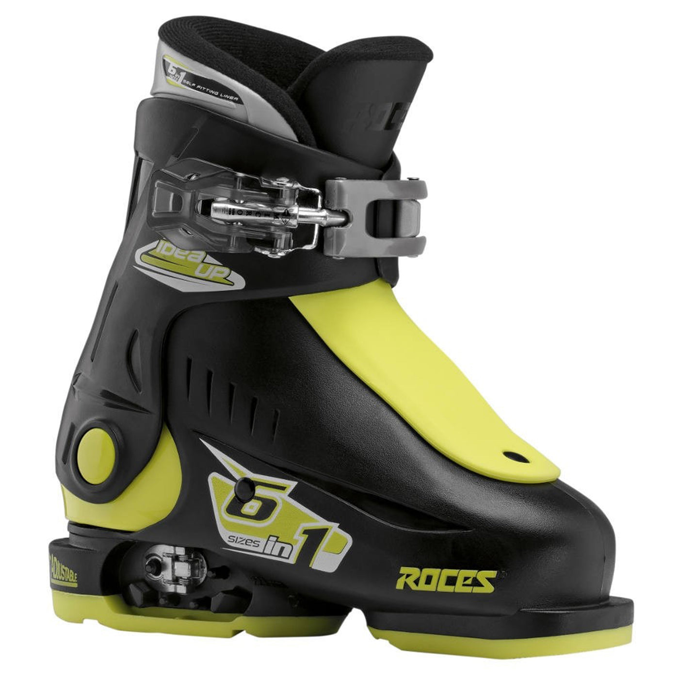 Roces IDEA Up Adjustable Youth Ski Boots | Size 16.0-18.5 (Open Box Return) SKI BOOTS Roces Black/Lime Green  