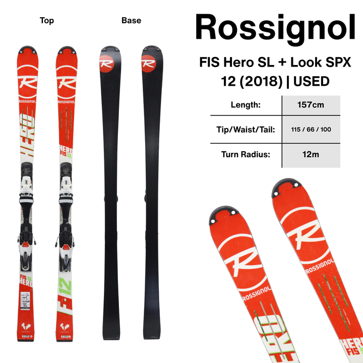 Rossignol FIS HERO SL 157cm + Look SPX 12 | 2018 USED USED SKIS Rossignol