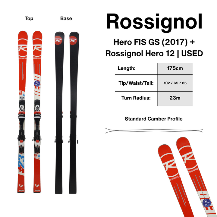 Rossignol HERO FIS GS 175cm 2017 + Rossignol Hero 12 | USED USED SKIS Rossignol