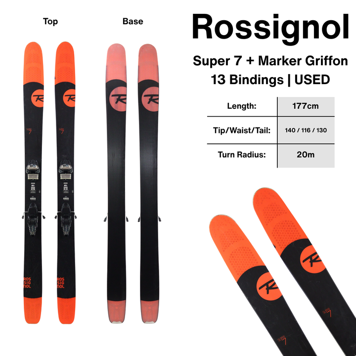 Rossignol Super 7 + Marker Griffon 13 Bindings - USED 188cm SKIS Utah Ski Gear