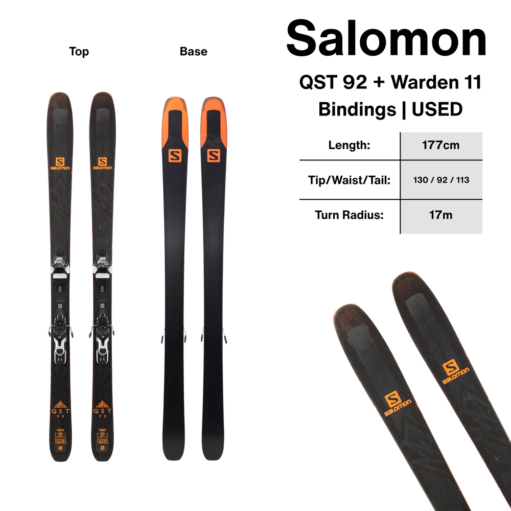 Salomon QST 92 + Warden 11 Bindings - USED 177cm SKIS Utah Ski Gear