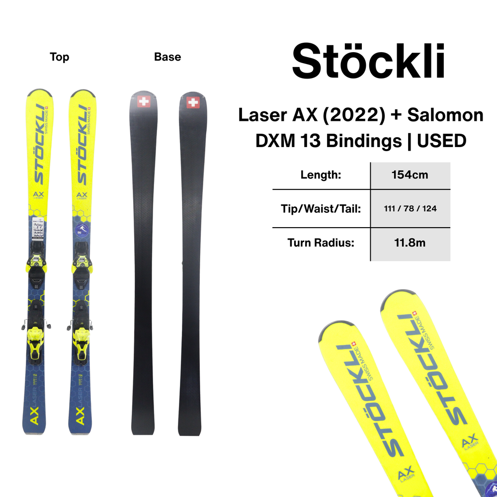 Stockli Laser AX 154cm | 2022 + Salomon DXM 13 Bindings - USED USED SKIS Stockli