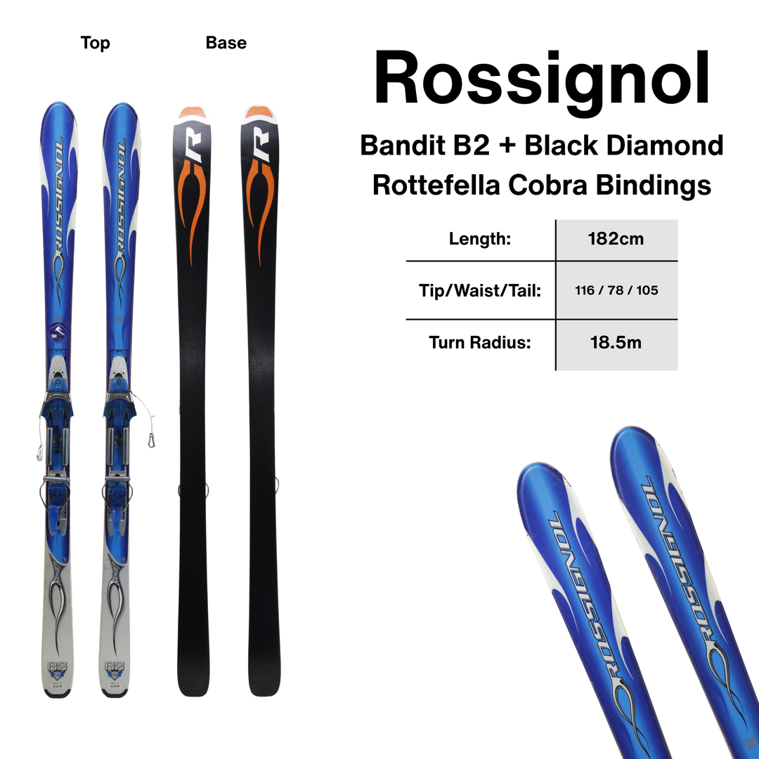 Vintage Rossignol Bandit B2 Ski + Black diamond Rottefella Cobra Bindings | 182cm - 2007 USED SKIS Rossignol