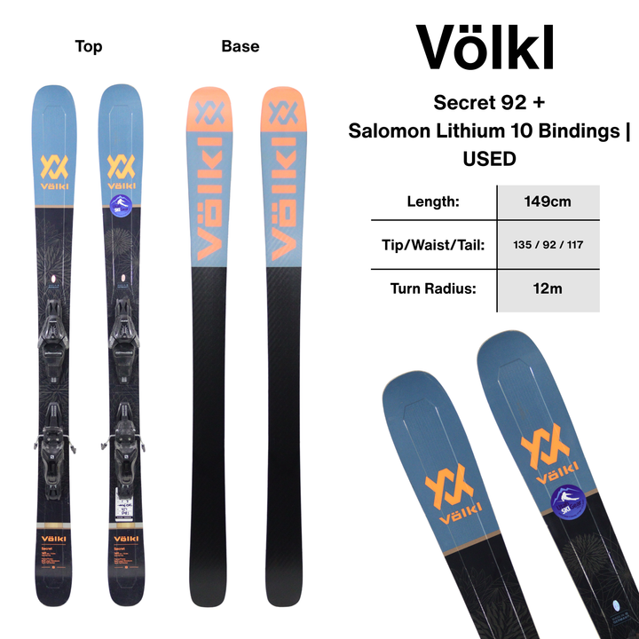 Volkl Secret 92 149cm + Salomon Lithium 10 Bindings - USED SKIS Volkl