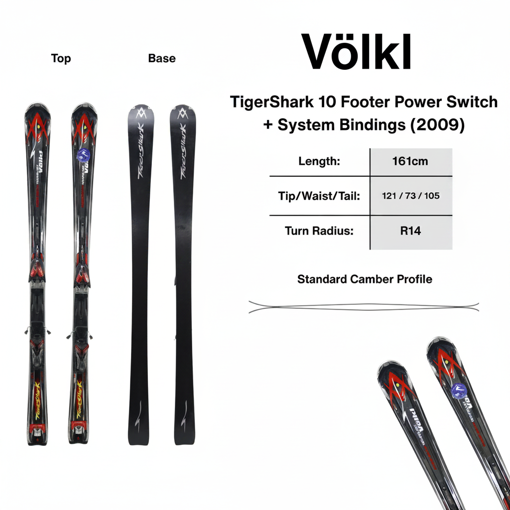 Volkl TigerShark 10 Footer Power Switch + System Bindings (2009) | 161cm - USED ACCESSORIES Volkl