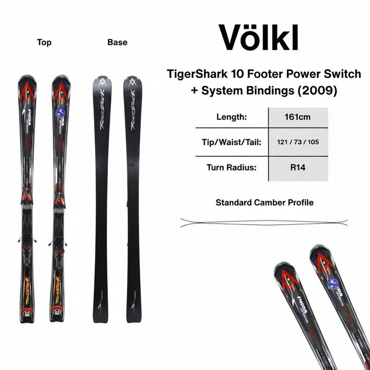 Volkl TigerShark 10 Footer Power Switch + System Bindings (2009) | 161cm - USED ACCESSORIES Volkl