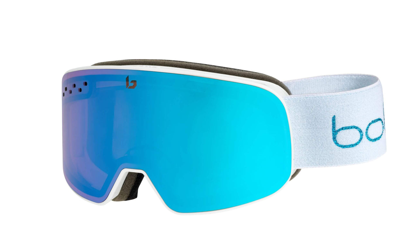 Bollé Nevada Small Ski Goggles GOGGLES Bolle Matte White & Metallic Blue with Azure Lens  
