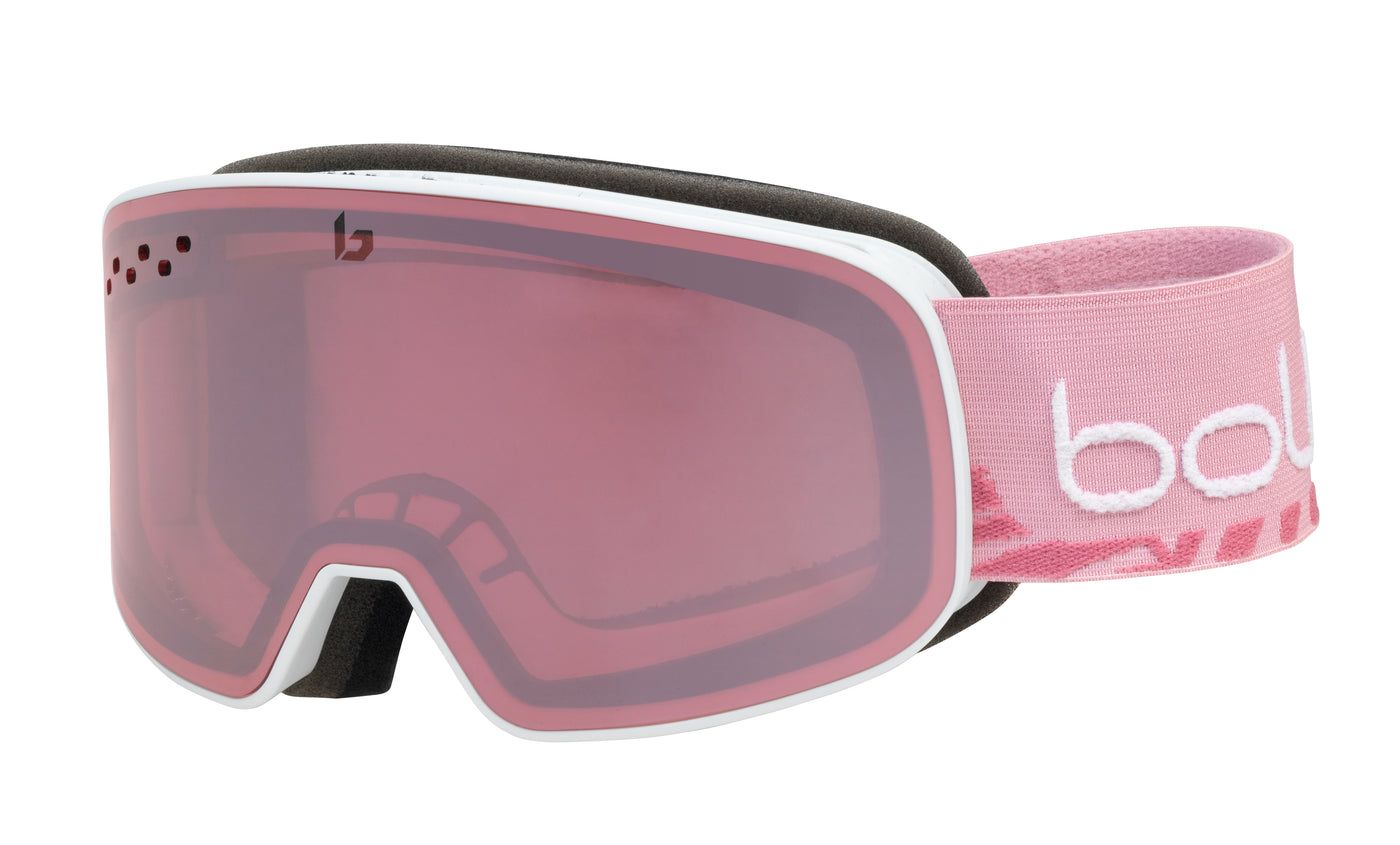 Bollé Nevada Small Ski Goggles GOGGLES Bolle Matte White Pink with Vermillion Gun Lens - DISCONTINUED  