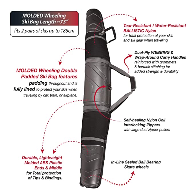 Athalon Hard Shell Wheeled Double Ski Bag - 185cm BAGS Athalon