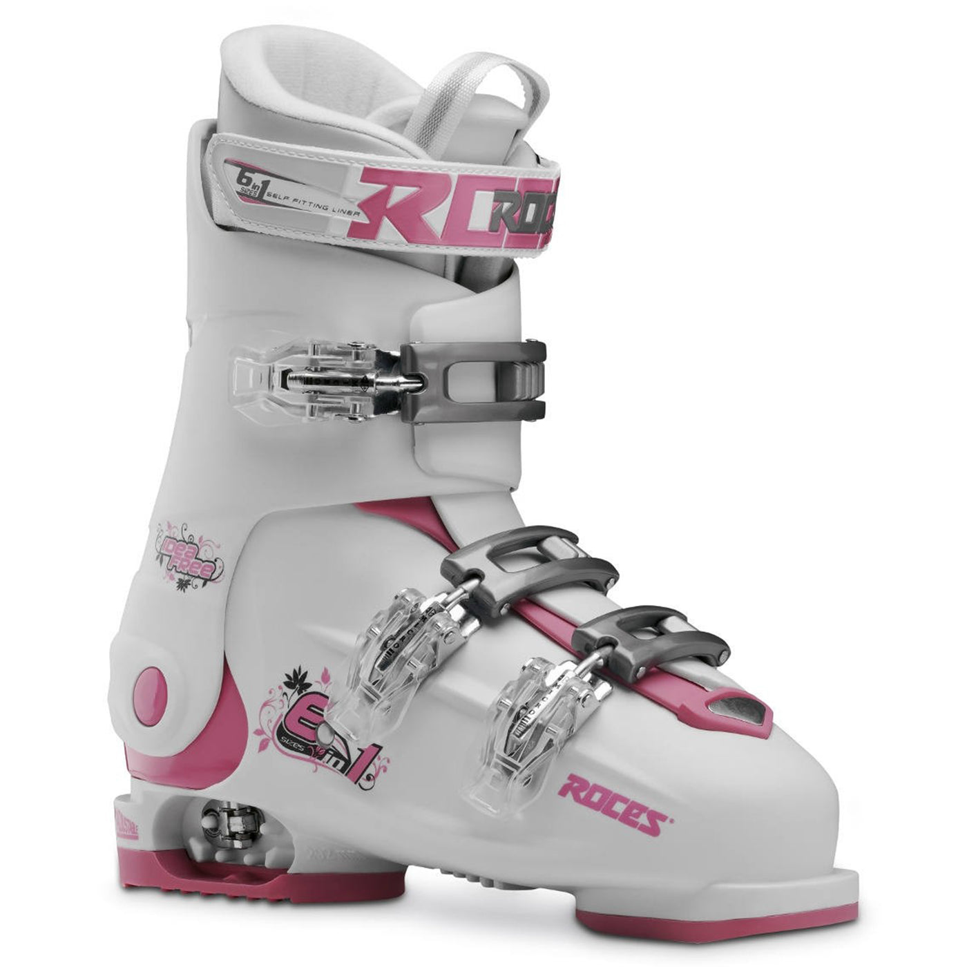 Roces IDEA Free Adjustable Youth Ski Boots | Size 22.5 - 25.5 MP SKI BOOTS Roces White/Deep Pink  