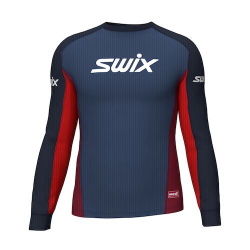 Swix RaceX Bodywear Men's Long Sleeve Baselayer APPAREL Swix Apparel Medium Dark Navy/Rhubarb Red 